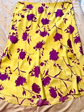 Sabine Yellow Tulip Fluted Skirt with Purple Floral Print